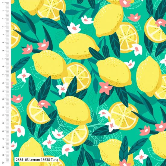 Gone Wild Lemon on Turq Cotton