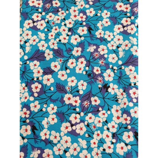 Blue White Red Flower Cotton