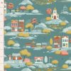 Tilda Village Life Village Teal Cotton